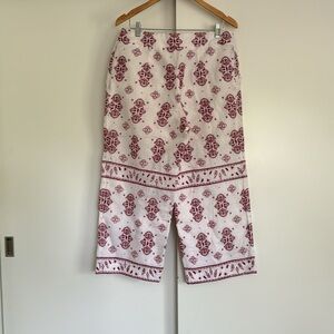 Anthropologie White Linen embroidered pants